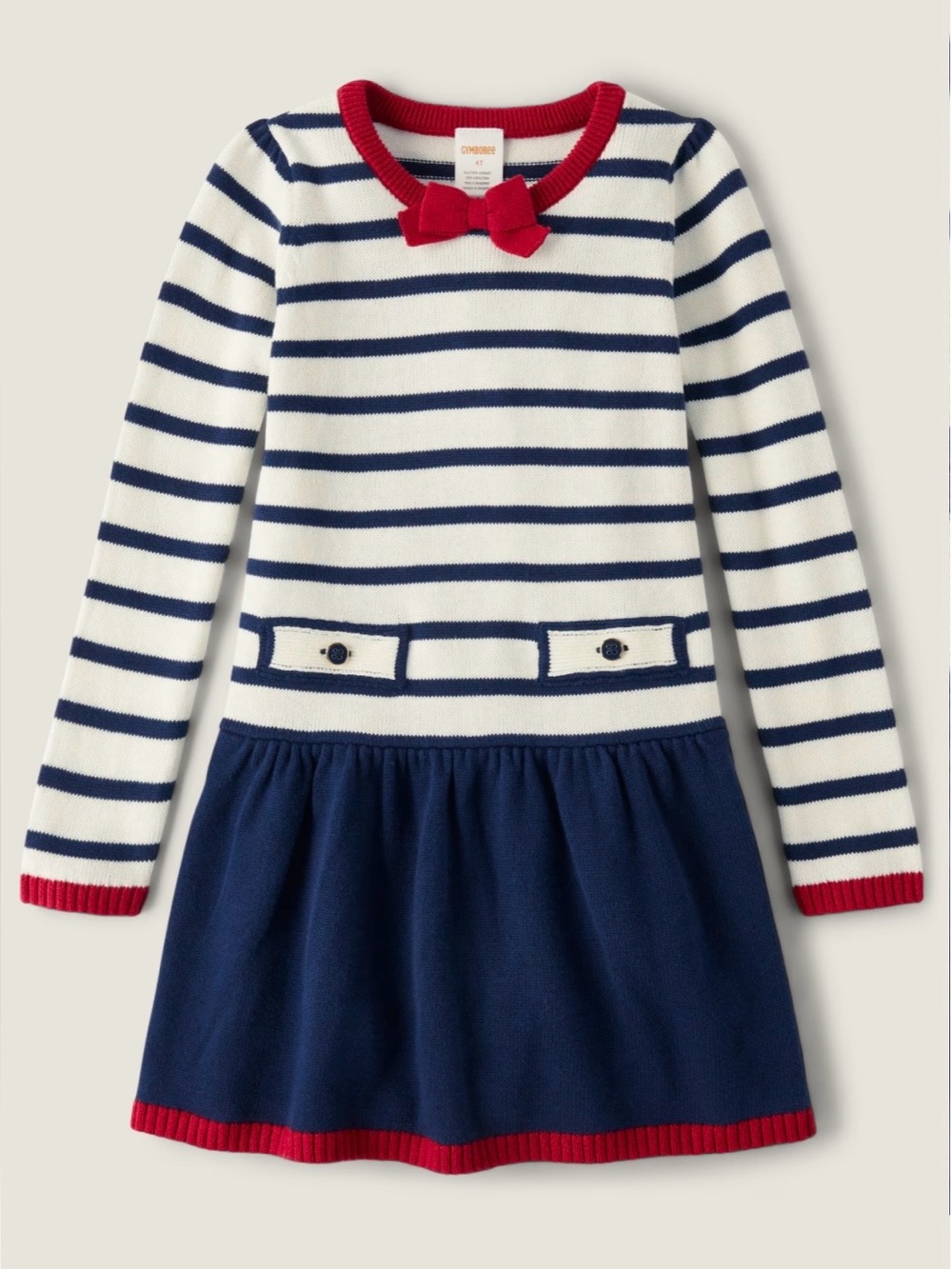 Gymboree Navy, White & Red Striped Knit Dress with Bow